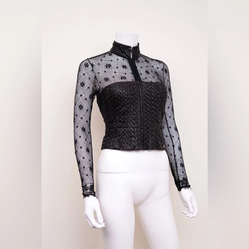 Chanel 2003 Floral Lace & Leather Jacket - Picture 3 of 7